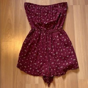 Maroon floral strapless romper